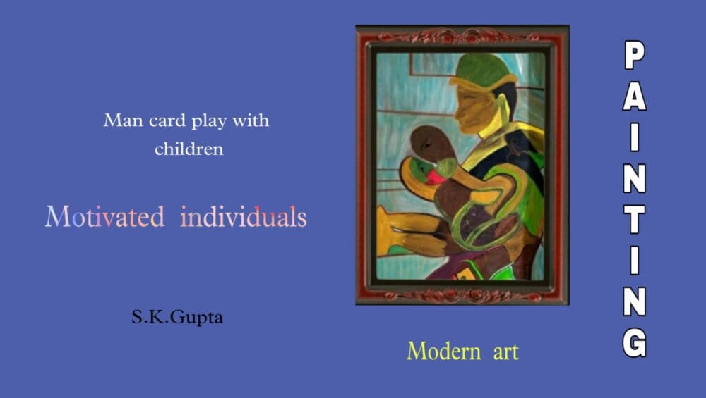 men play card with children